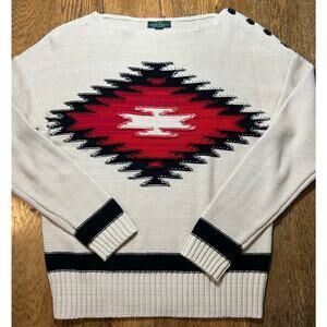 Lauren Jeans Co LRL Southwestern Aztec Sweater Sz S Cream Black Red NWOT!